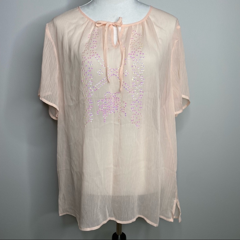 Chico’s pale pink sheer sequins top size 3